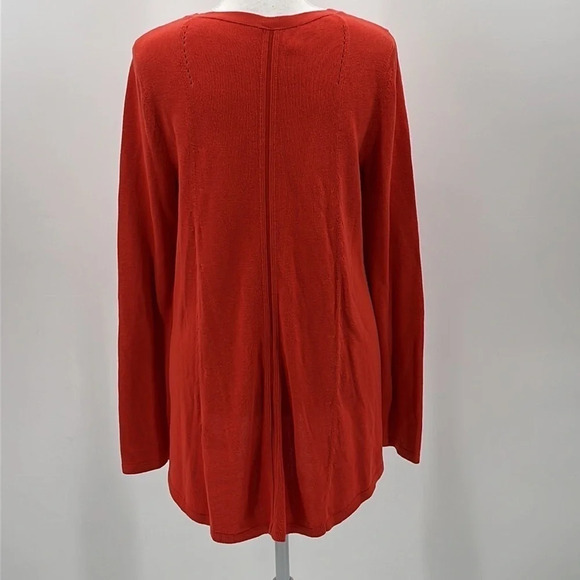 Eileen Fisher Organic Cotton Hi Lo Pointelle Sweater in Persimmon - Size Small - Picture 3 of 6